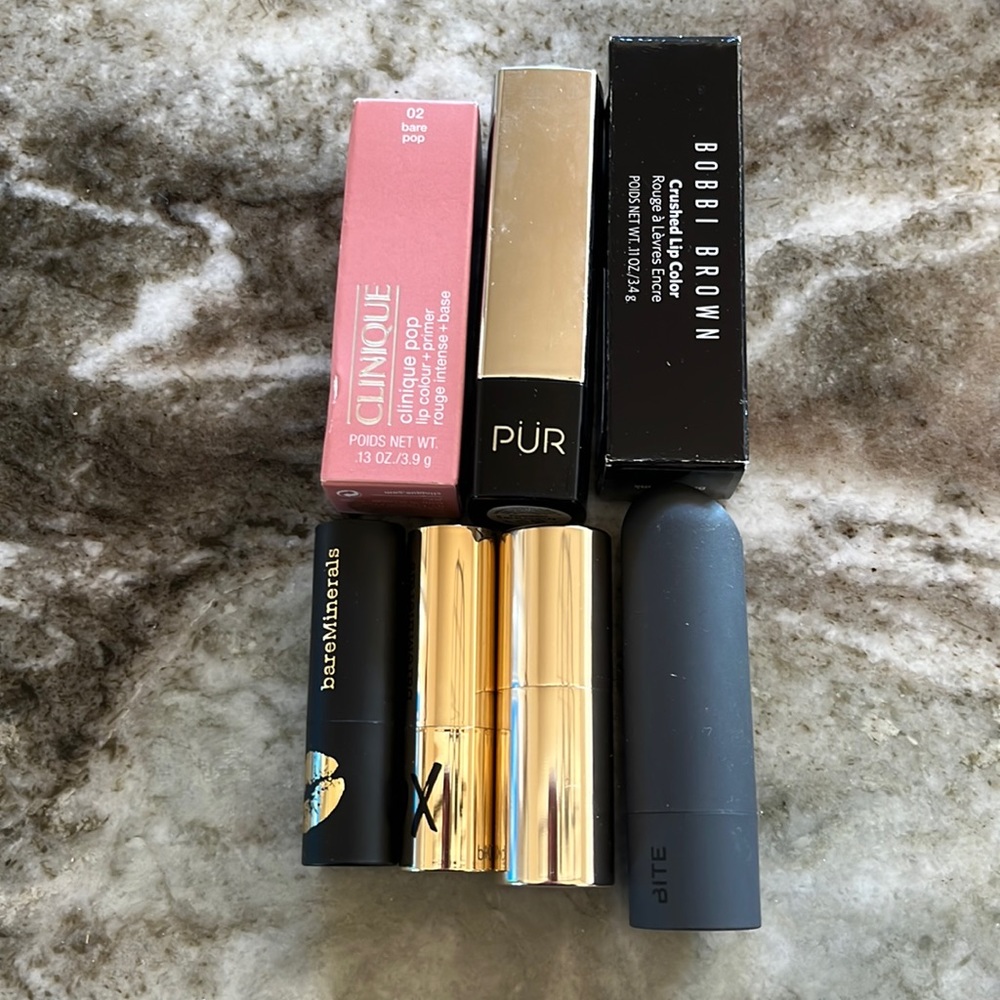 Lipstick Bundle Clinique, Bare Minerals, Bobbi Brown, Bite, Becca, Pur